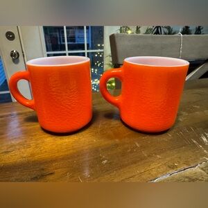 Vibrant Pair of Mugs Vintage Hazel Atlas Retro Orange Peel Textured